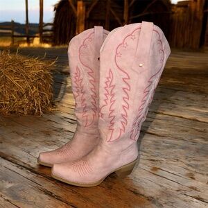 Kiss Light Pink Western Heeled Boots